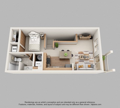 Floor plan for studio, 1 bath, 520 sqft